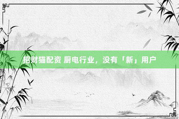 招财猫配资 厨电行业，没有「新」用户